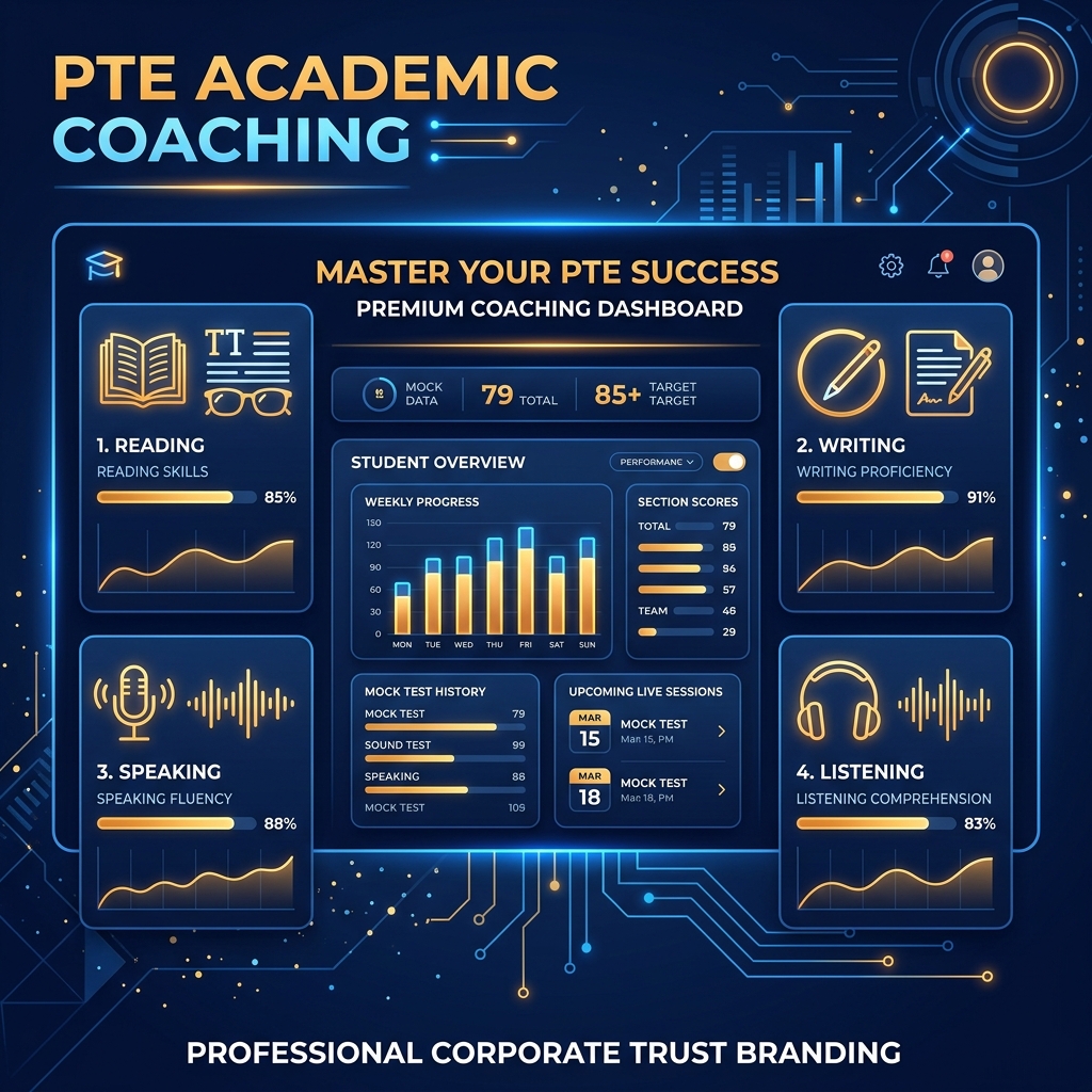 PTE Institute AI Evaluation Simulated Practice Portal Dashboard UI Mockup